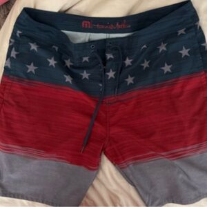 Travis Mathew Red White and Blue Board Shorts Patriotic Design
